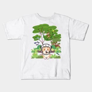 Space Corgi goes to the jungle! - The Cool Astronaut Puppy! Kids T-Shirt